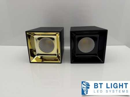 LED Aufbau,-Deckenleuchte quadratisch IP20, 14W, 40°, Dimmbar, CCT 3000K + 4000K + 5000K, schwarz, gold
