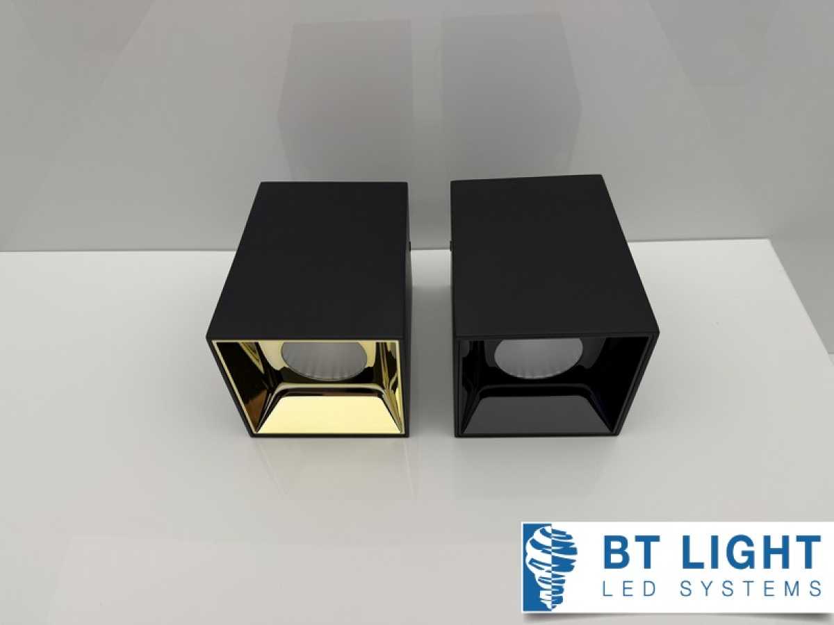 LED Aufbau,-Deckenleuchte quadratisch IP20, 14W, 40°, Dimmbar, CCT 3000K + 4000K + 5000K, schwarz, gold