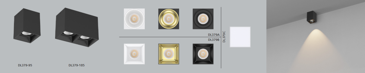 LED Aufbau,-Deckenleuchte quadratisch IP20, 14W, 40°, Dimmbar, CCT 3000K + 4000K + 5000K, schwarz, gold