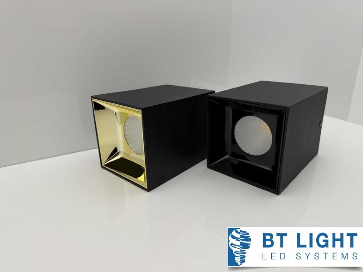 LED Aufbau,-Deckenleuchte quadratisch IP20, 14W, 40°, Dimmbar, CCT 3000K + 4000K + 5000K, schwarz, gold