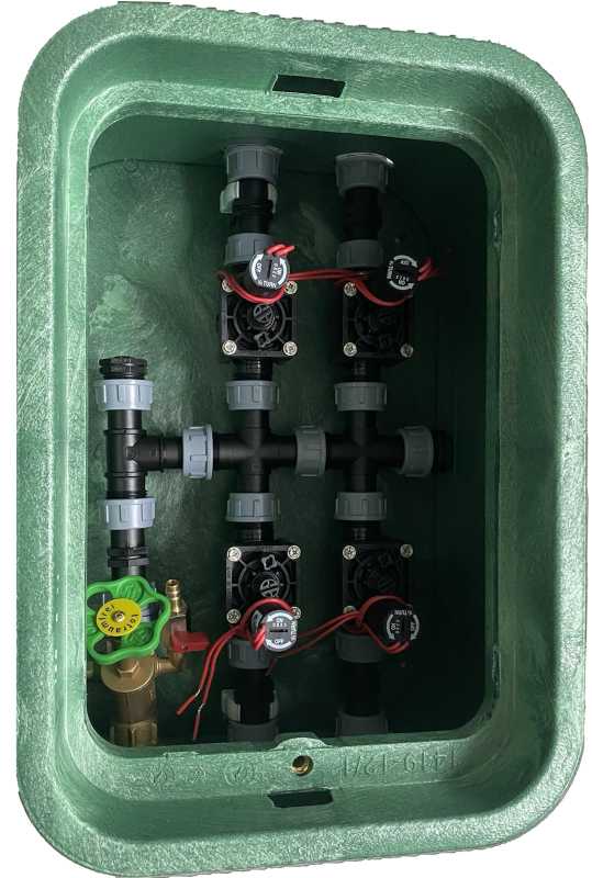 Ventilstation mit 4 HUNTER Magnetventilen mit Hauptabsperrung und Druckluftanschluß, RP-VB-4X